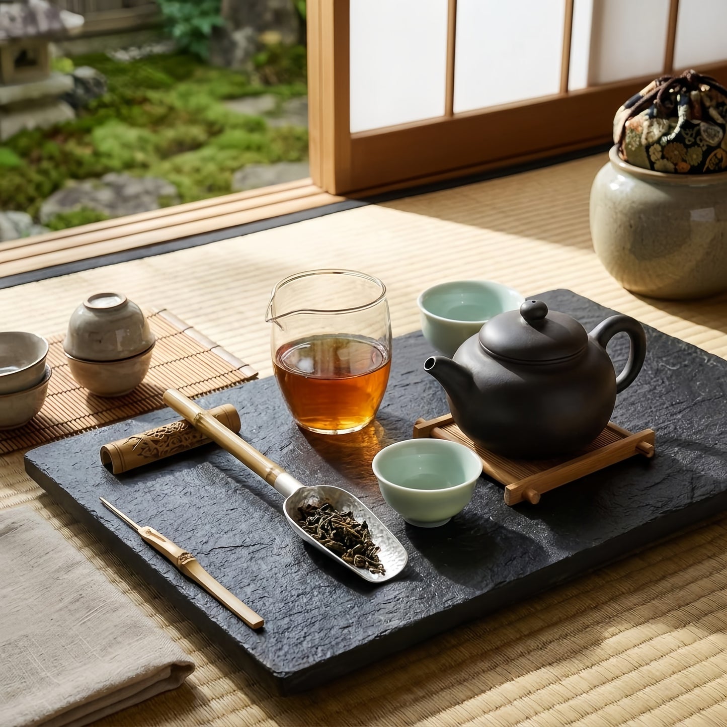 Pure 999 Fine Silver Elegant Hand-Hammered Silver Tea Scoop with Long Tan Handle for Matcha or Loose Leaf Tea - Handicraft