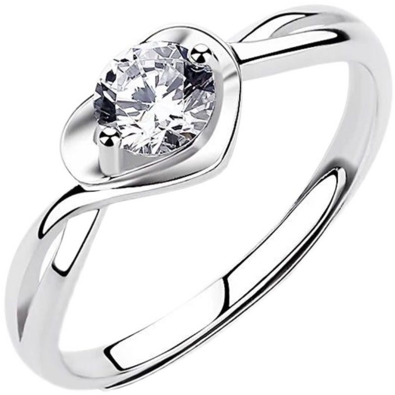 1 Piece 999 Sterling Silver Solitaire CZ Ring, Twisted Band Minimalist Style, For Daily Wear & Valentine's Gifts