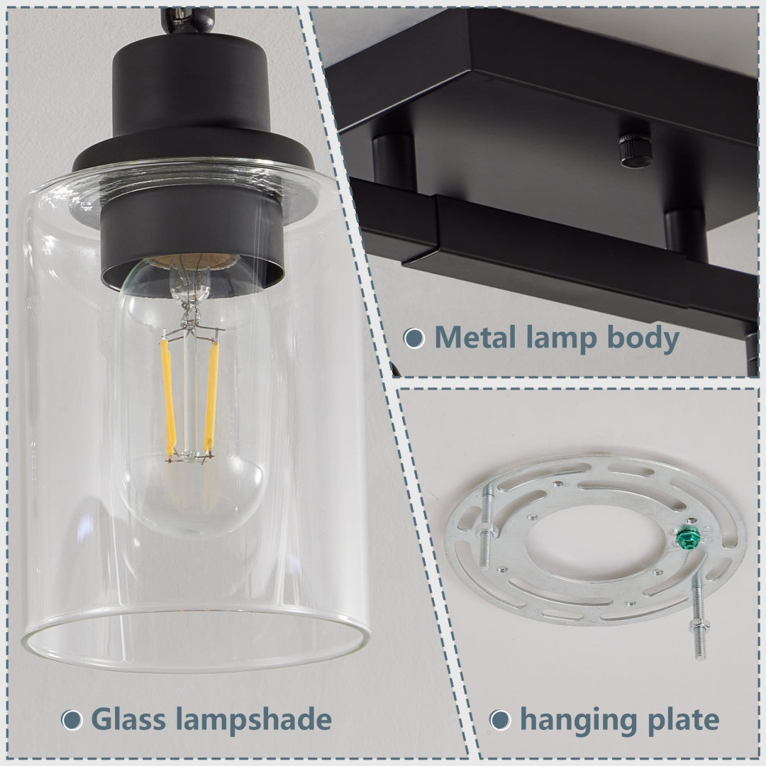 4-Lights Track Lighting Fixtures Ceiling With Clear Glass Shades, Modern Black Semi Flush Mount Ceiling Light, Rotatable Wall Mount Ceiling Lamp For Kitchen Hallway Bedroom Bulb Not Included