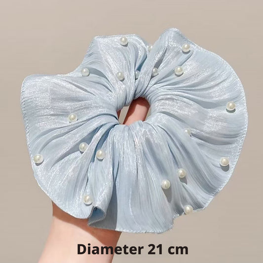 Ruffled hair ring-blue-fabric-1 piece
