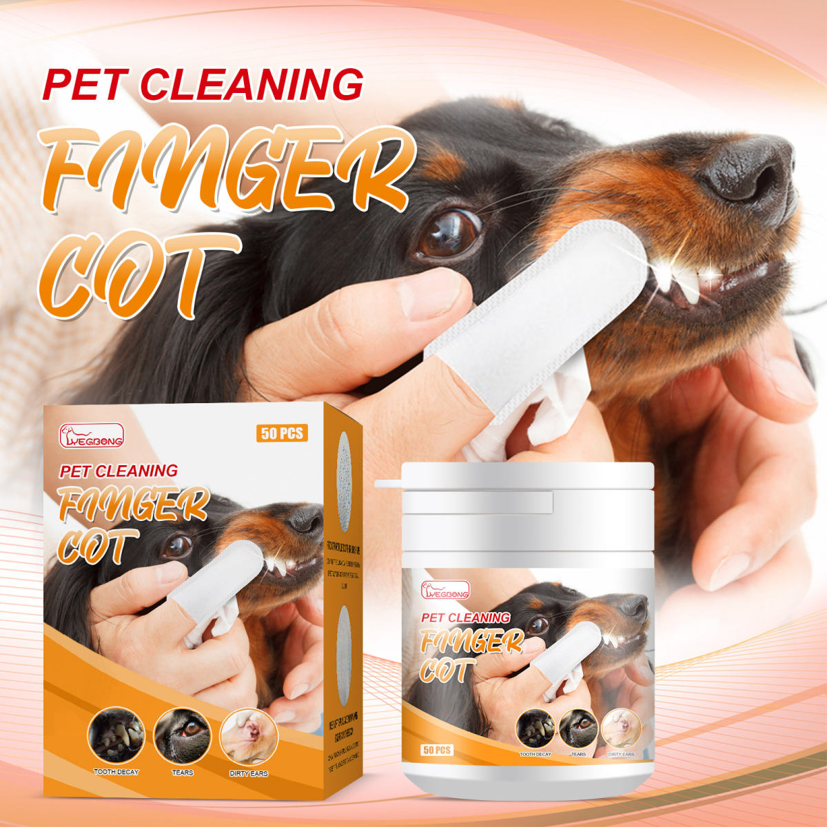 50Pcs Pet Cleaning Finger Wipes, Dog Cat Dental Finger Cot For Plaque Tartar Tear Stain Ear Cleaning