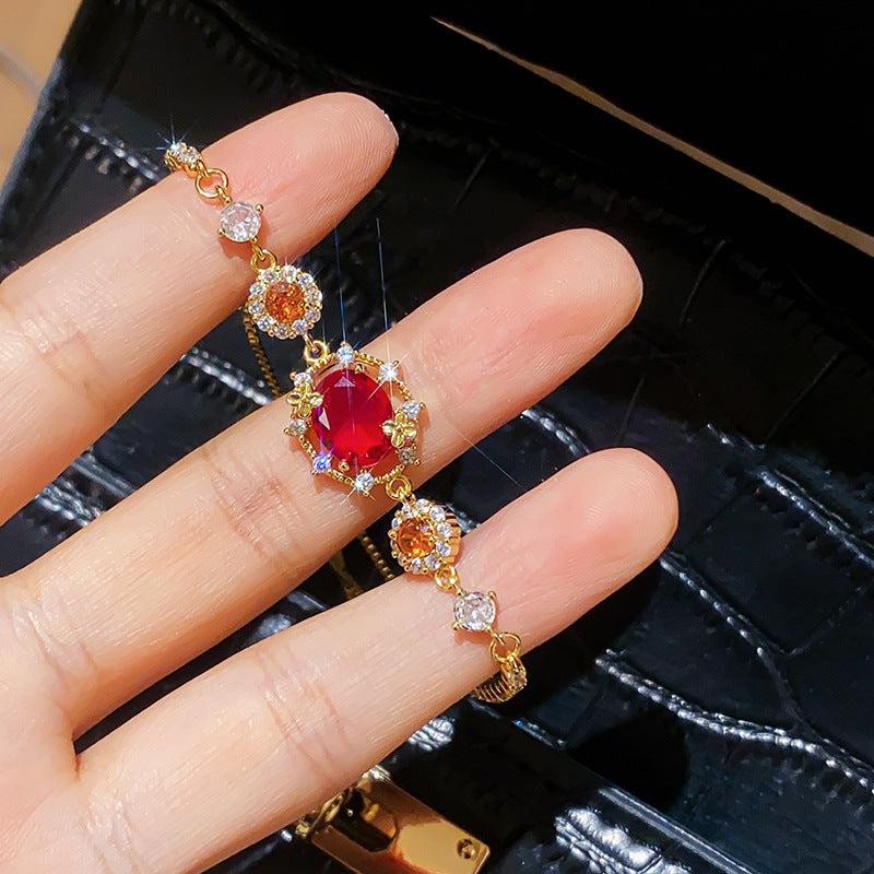 18K Gold Plated Rainbow Oval Cubic Zirconia Pull-out Bracelet Dainty Adjustable Bangle Elegant Hand Jewelry Gift