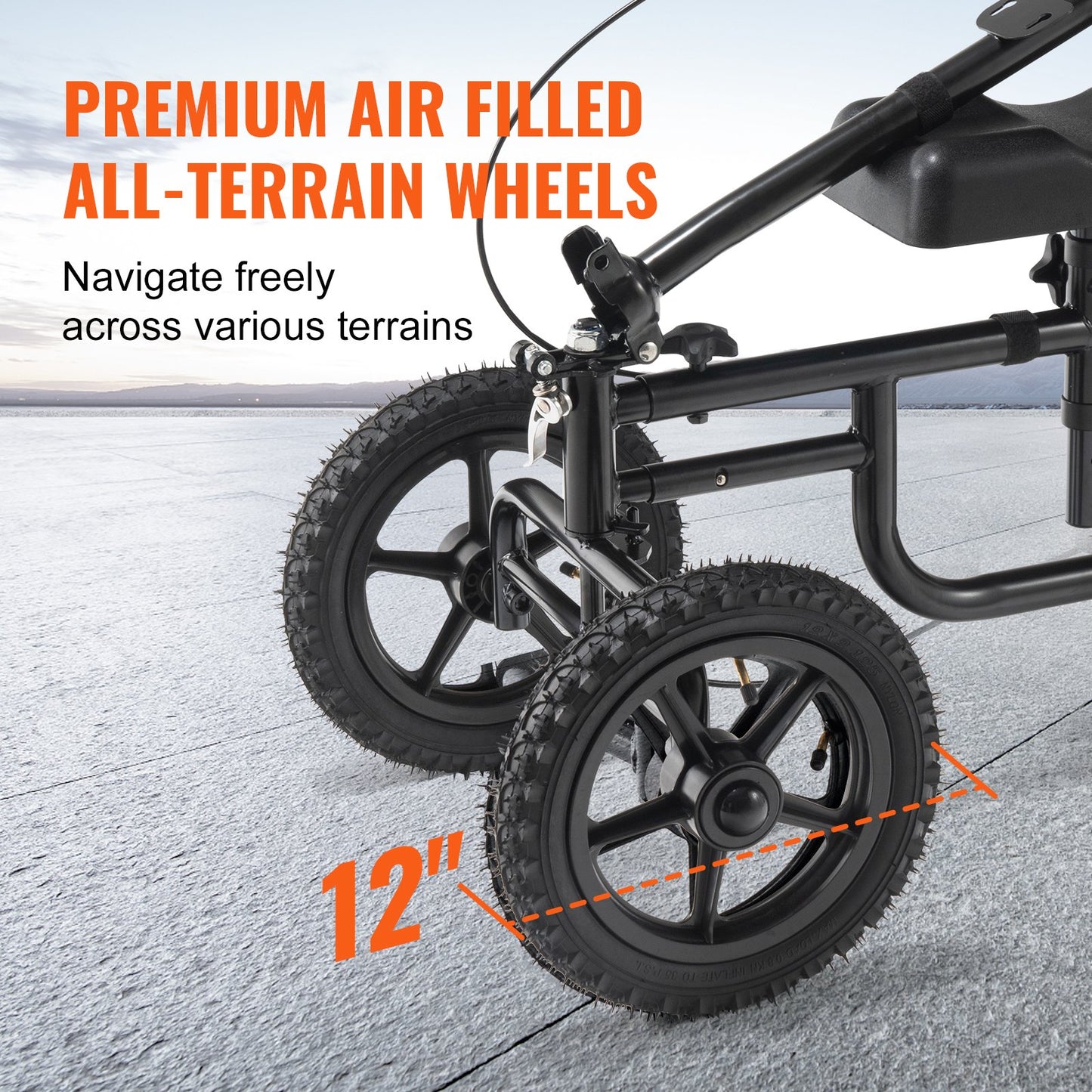 Folding Knee Scooter, Carbon Steel Steerable Knee Walker With Height-Adjustable Handlebar & Knee Pad, 12" All-Terrain Wheel, Dual Brakes, Leg Recovery Scooter For Injured Ankle Foot Knee, 350LBS