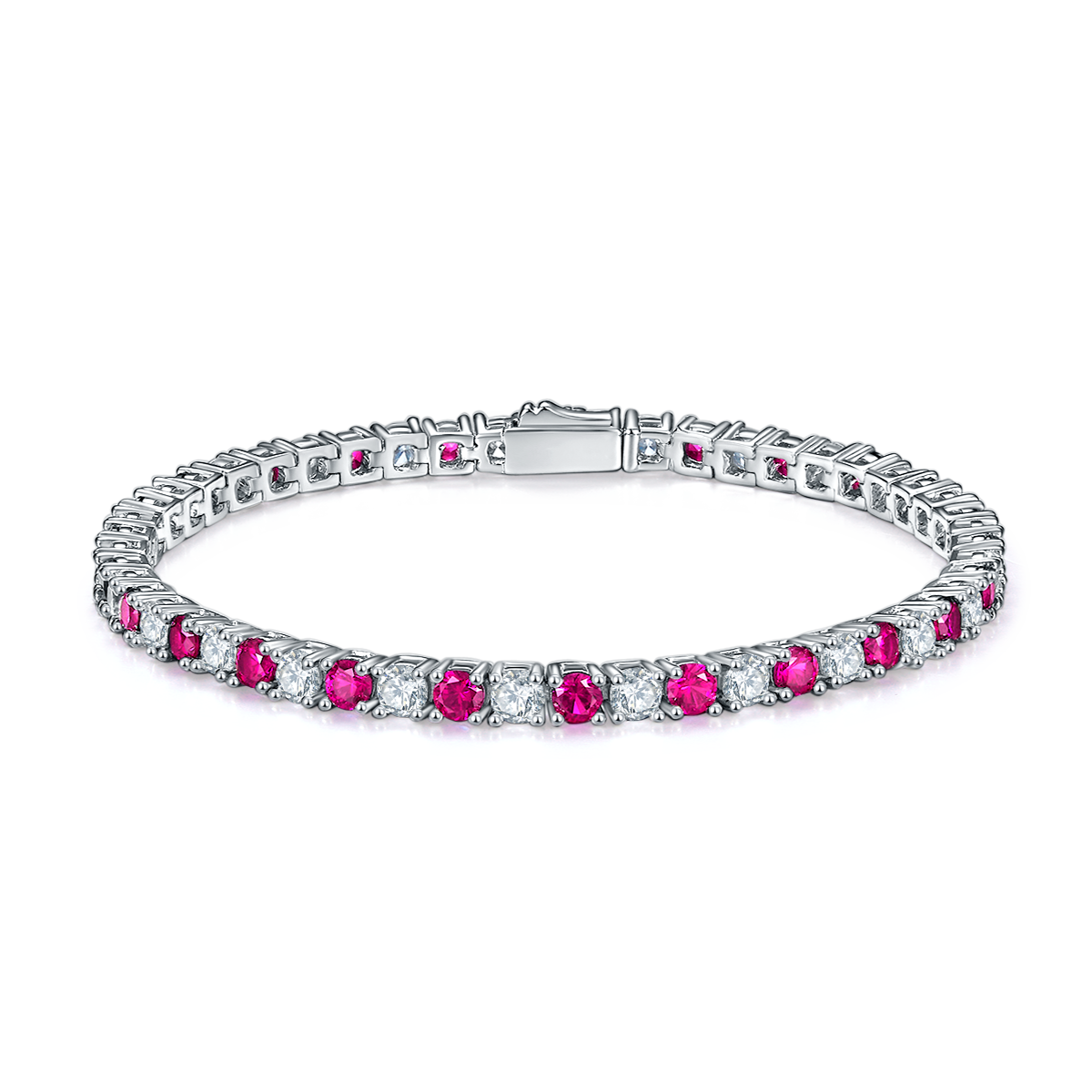S925 Sterling Silver 3x3mm Lab-Grown Gemstone Tennis Bracelet For Women 16.5cm 8.6g Red Blue Green Options Platinum Plated Gift Box