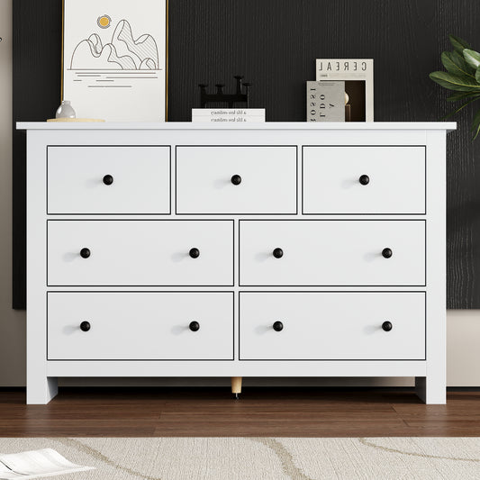 Modern Minimalist Large Capacity Dining Room Cabinet With Multiple Drawers, White Coffee Bar Cabinet With 7 Drawers For Entryway, Kitchen, Dining Room And Living Room