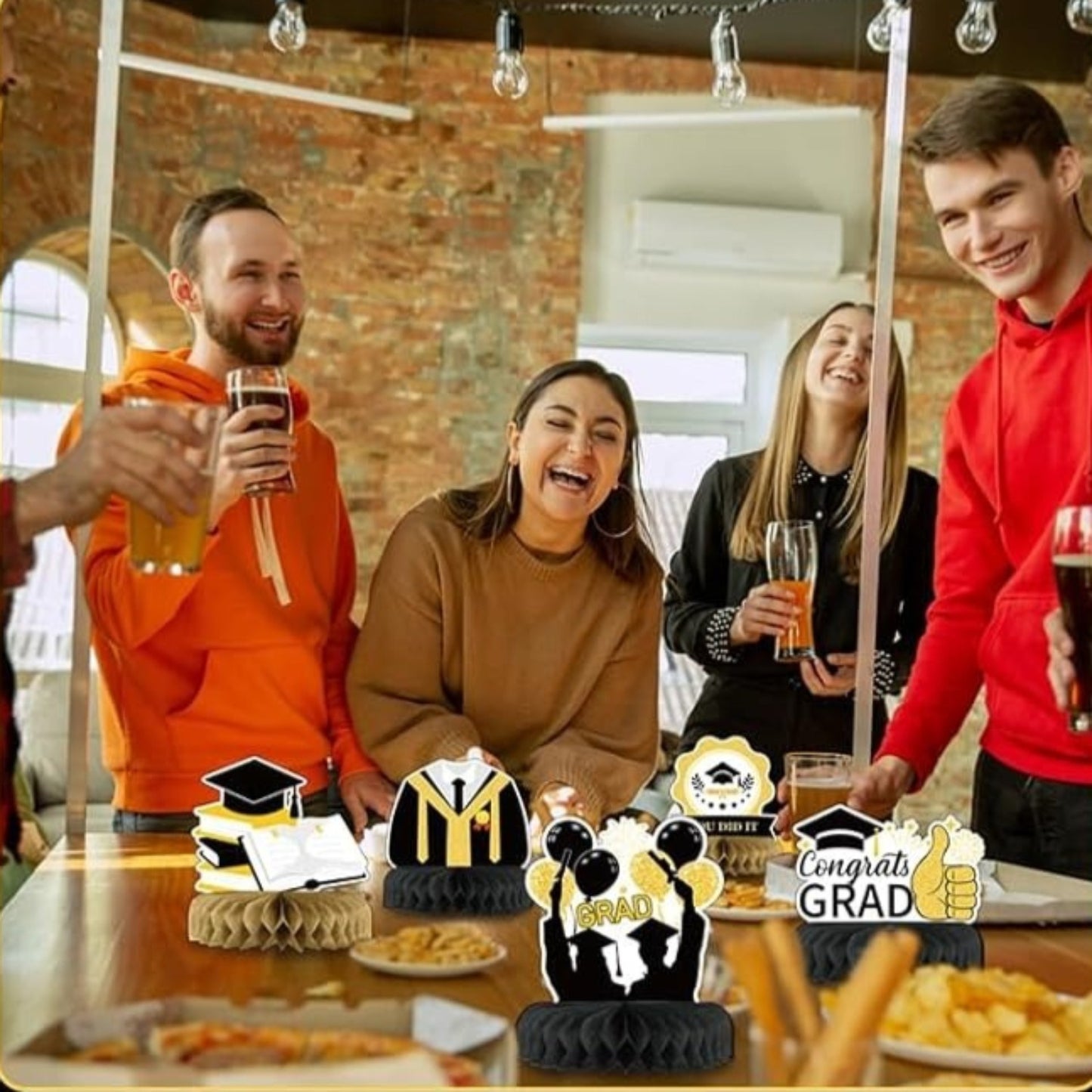 9-Piece Black And Gold Honeycomb Graduation Party Decorations – Complete Set With Gold And Black Honeycomb Elements For Festive Room Decor – Party Accessory Set
