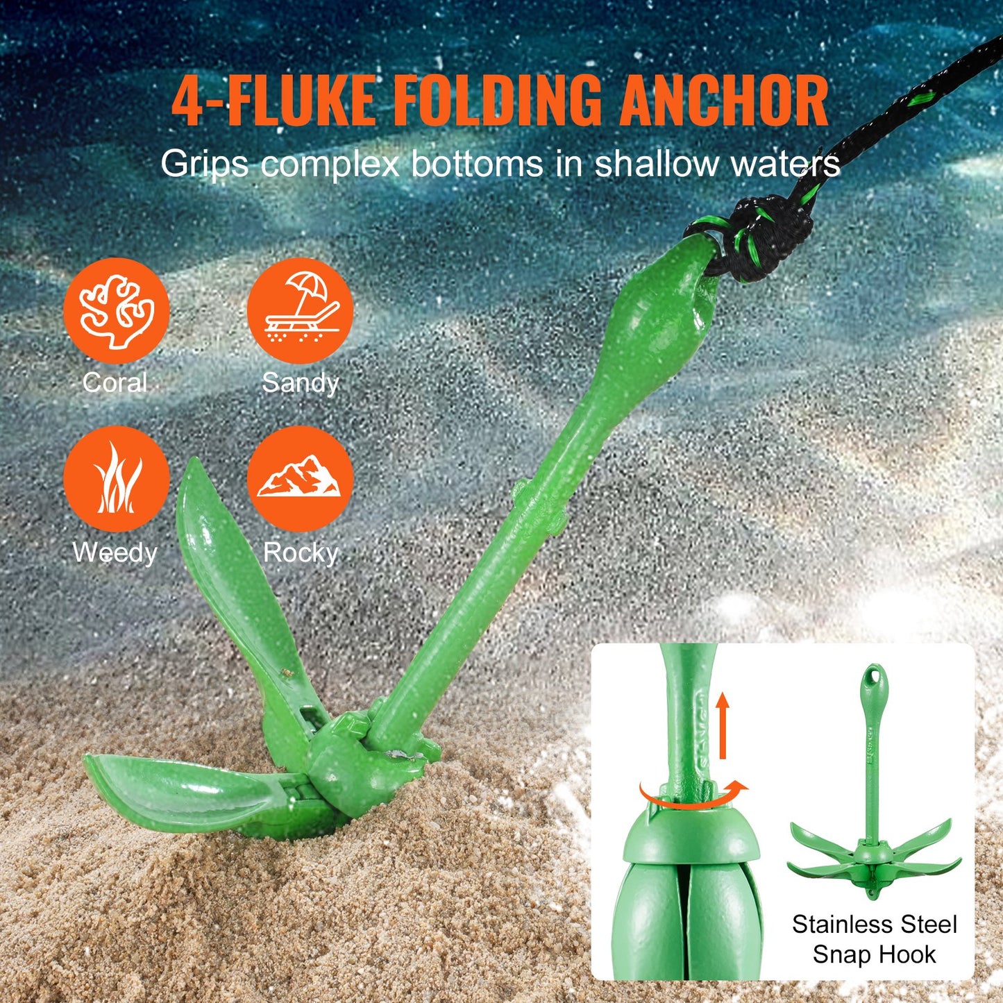 Kayak Anchor Kit, 3.5 Lb Paddle Board Anchor Kit With 26.2 Ft/8 M Rope And Buoy, Folding Small Boat Anchor With Storage Bag And Snap Hook, Kayak Accessories For Kayaks, Small Boats, Canoes