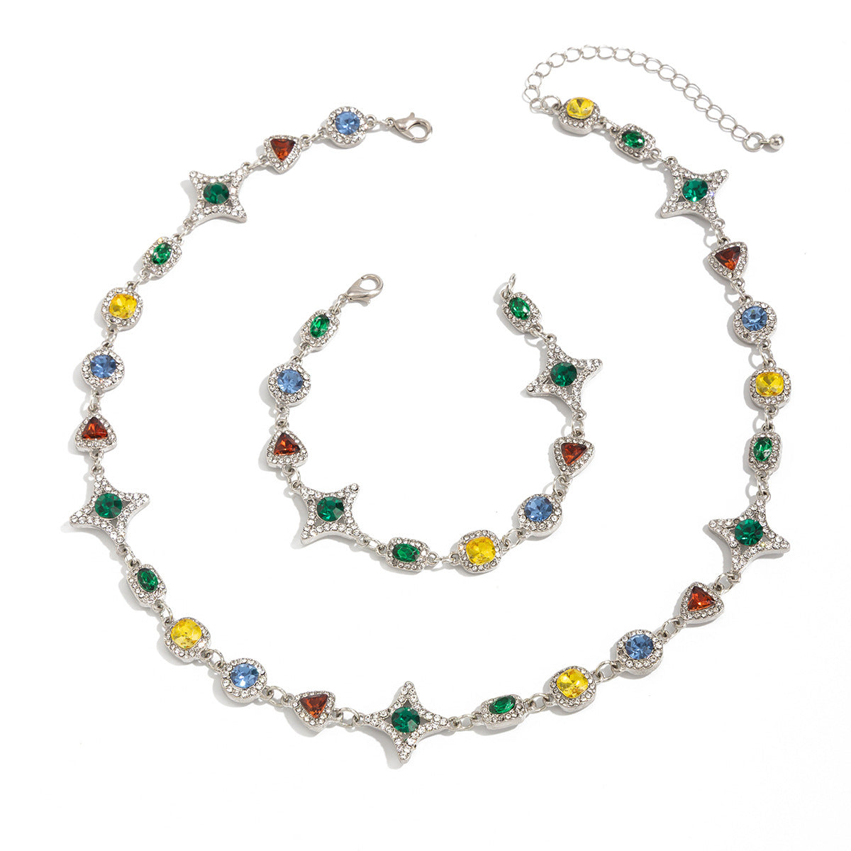 Mens New Colorful Gemstone Cross And Star Set Accessories Necklace