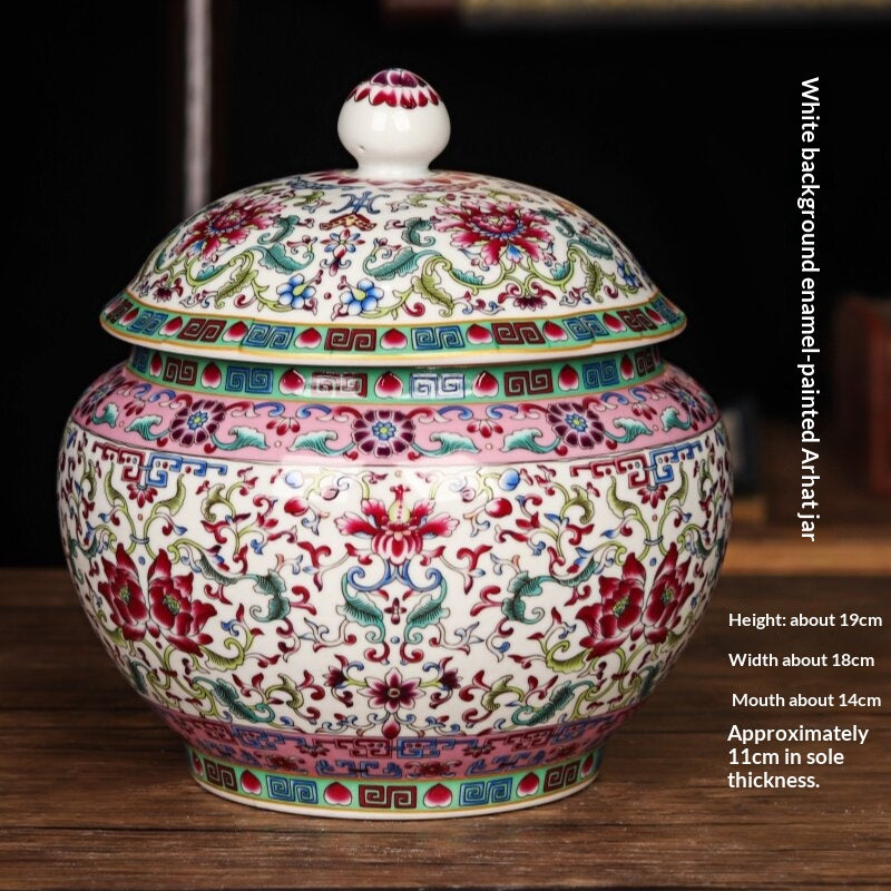 Jingdezhen Ceramic Antique-style Enamel-decorated Tea Caddy