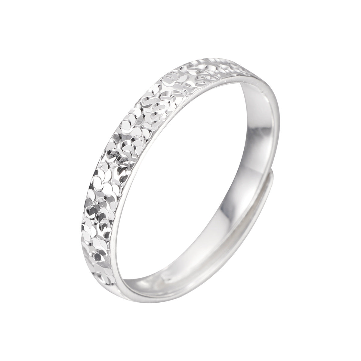 Fashion Hot S999 Fine Silver Sparkling Crushed Ice Couple Ring, New Hammered Adjustable Ring For Men Women
