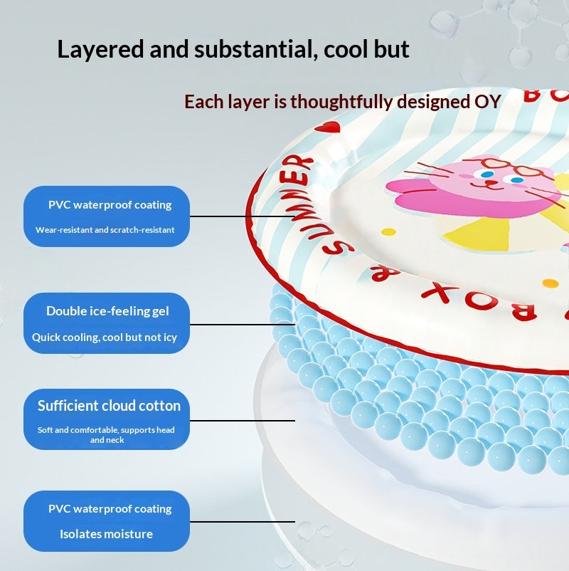 Summer Pet Cooling Round Mat Bed With Raised Edges for Neck Spine Support For Cats and Small Dogs