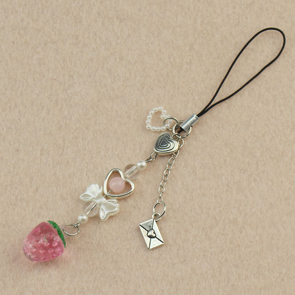 Small Cherry Strawberry Beaded Mobile Phone Pendant
