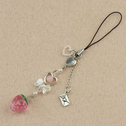 Small Cherry Strawberry Beaded Mobile Phone Pendant