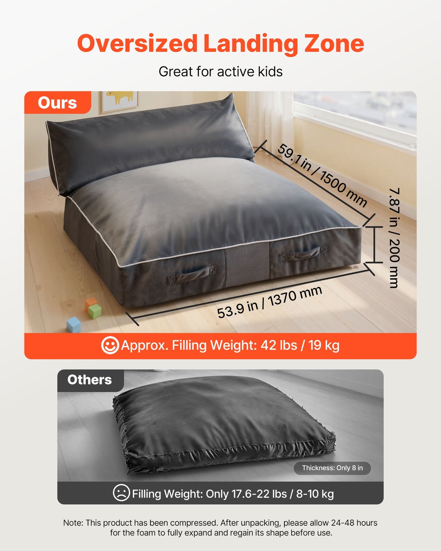 Crash Pad, 5 X 4.5 Ft Crash Pad For Kids Sensory With Foam Blocks And Washable Cover, Large Soft Foam Landing Zone Giant Pillow Mat, Sensory Room Equipment For Children Jumping, Relaxing & Play