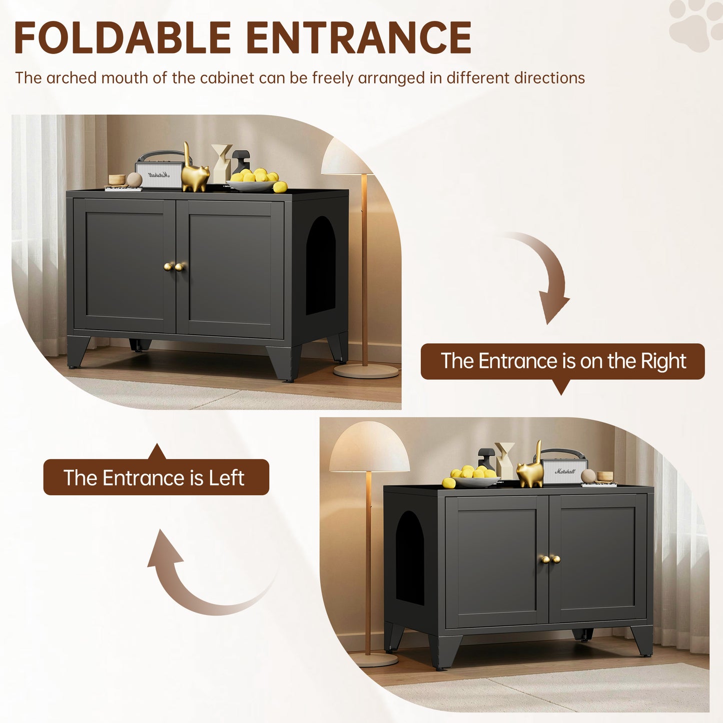 Metal Cat Litter Box Enclosure, Modern Hidden Litter Box Furniture Indoor Pet House, Freestanding Cat Washroom Cabinet Fits Most Standard Litter Boxes, Black Decorative Pet Side Table For Home