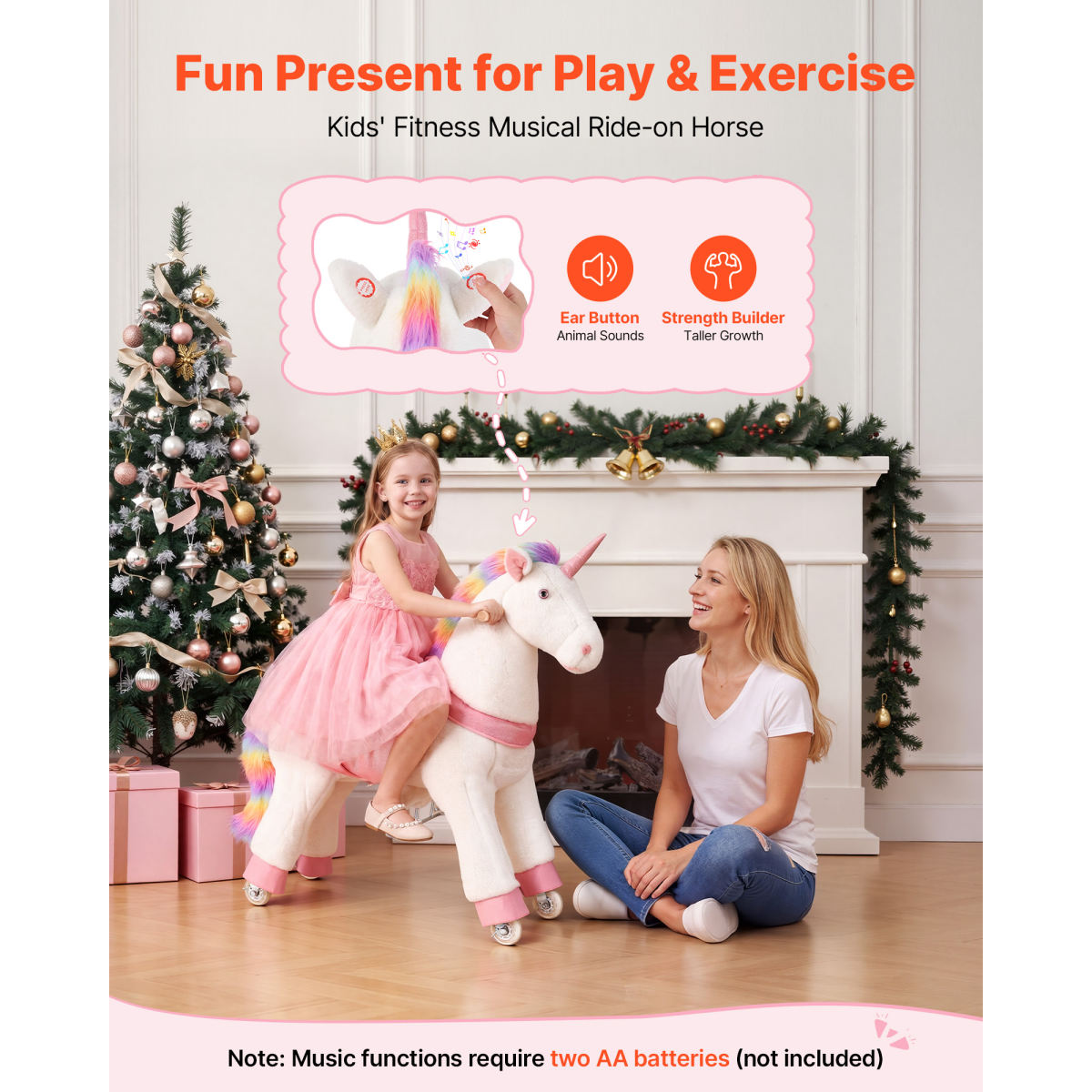 Ride On Horse, Riding U Nicorn Toys For Kids, No Battery Required, Smooth Wheels With Anti-Roll Stop Ring, Upgraded Raised Seat, Handles, Sturdy Pedals, 176 Lbs Max Load Capacity For Ages 6