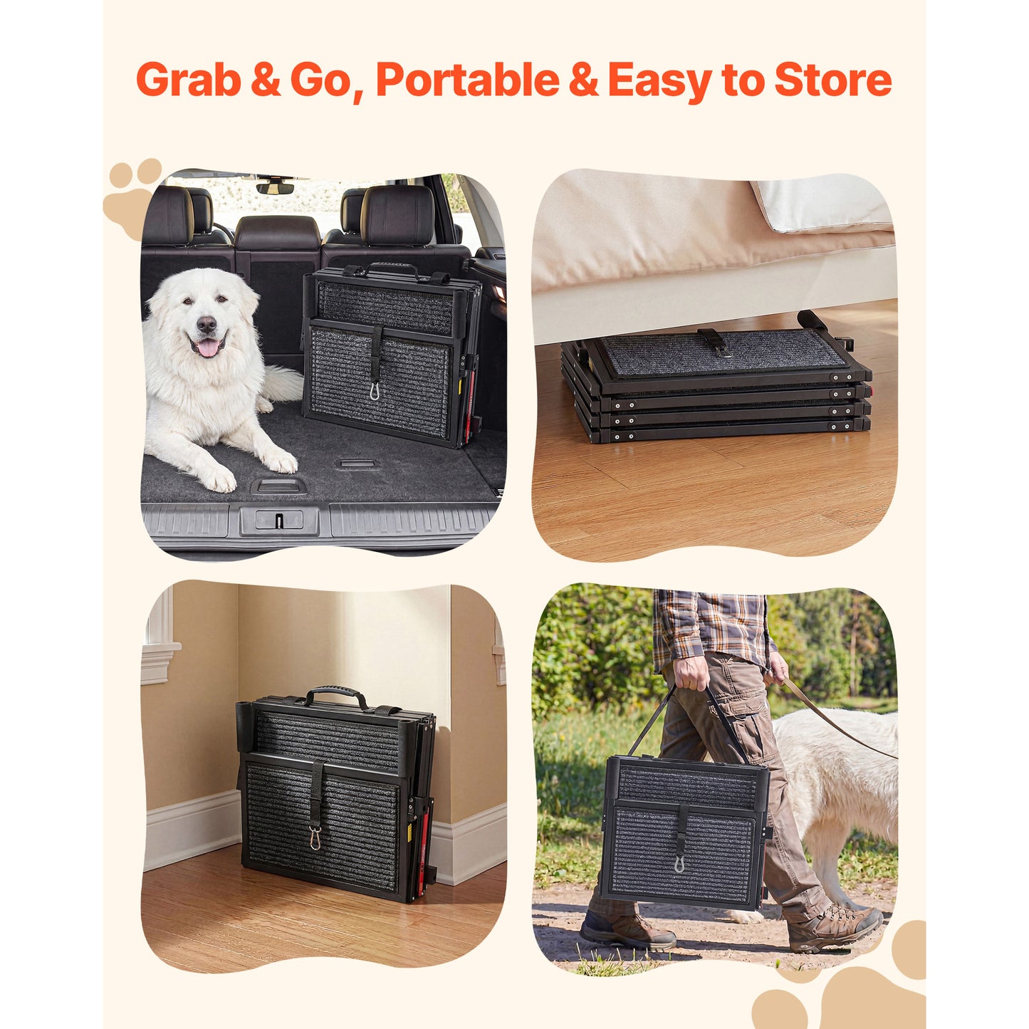 Dog Stairs For Car, 4 Steps Extra Wide Foldable Dog Ramp For Large Dogs With Non-Slip Rug Surface, Portable Lightweight Pet Ladder For Car, SUV, Truck, High Beds, Sofas, Support Up To 400 Lbs