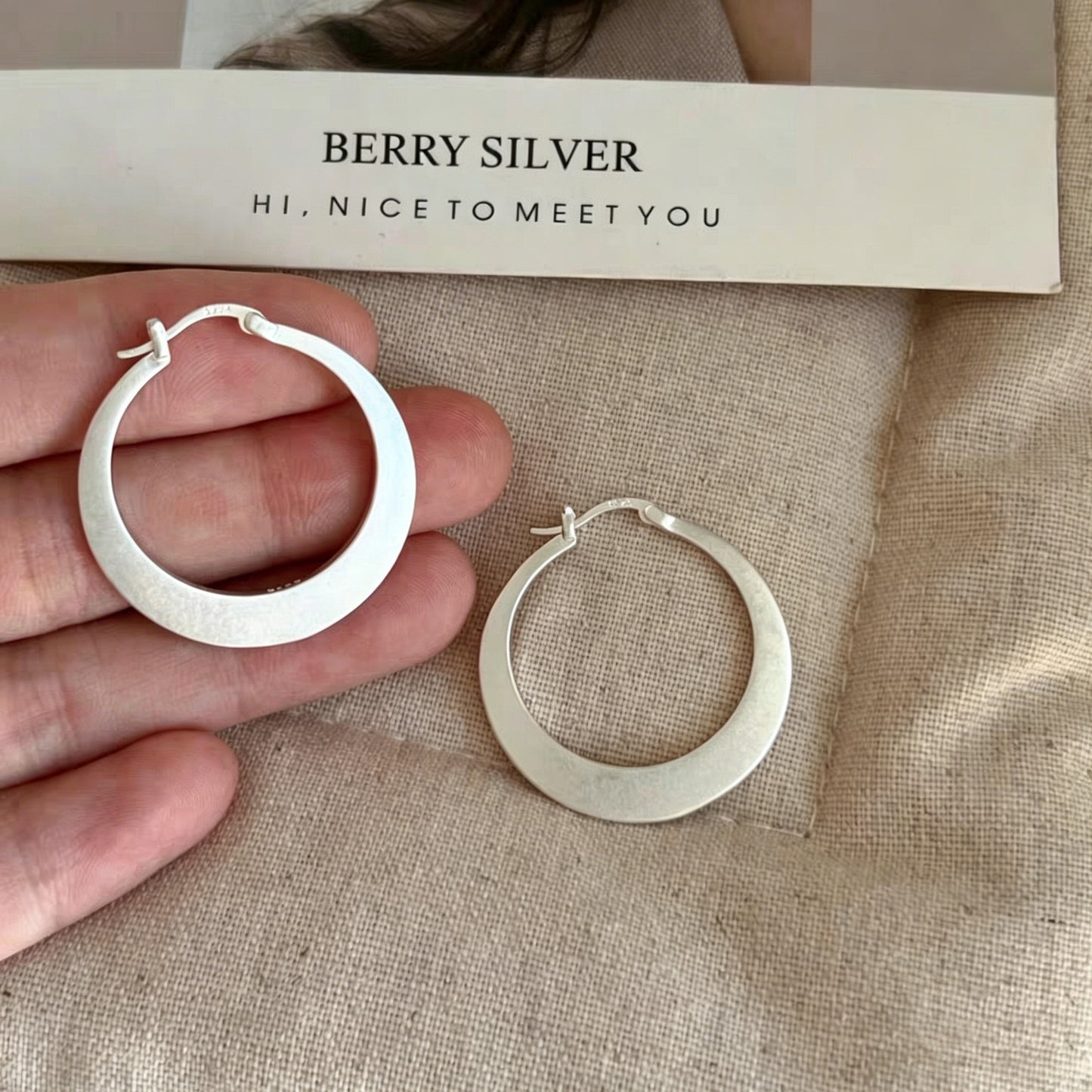 1 Pair 999 Sterling Silver Matte Large Hoop Earrings, Minimalist Style, Perfect For Daily Wear And Valentine's Gift