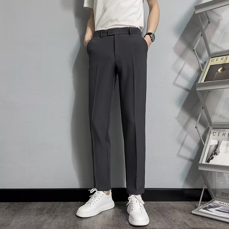 Mens Casual Korean-Style Trendy Wrinkle-Resistant Straight-Tailored Pants