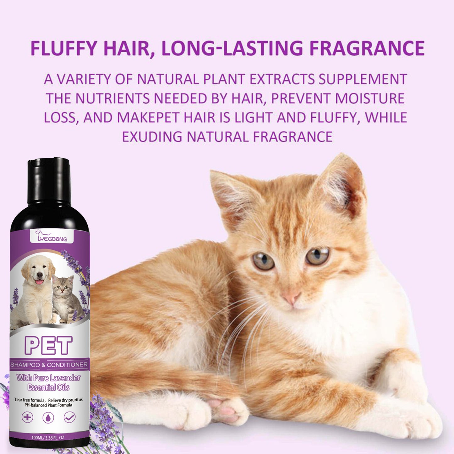 Yegbong Pet Shampoo, Pet Bath Relieves Skin Itchy, Hair Smooth Non-Knotting Shampoo