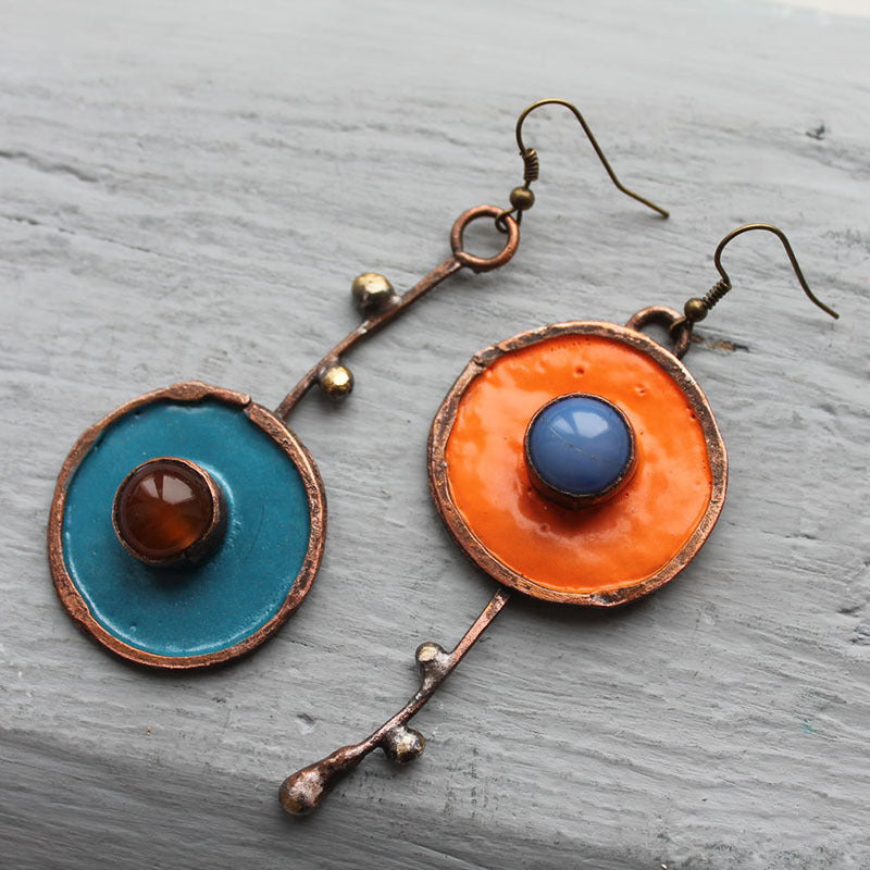 Creative Best-Selling Asymmetric Graffiti Antique Red Copper Earrings