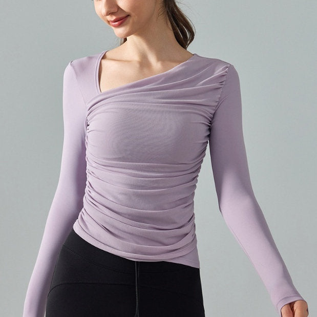 Diagonal Collar Yoga Long Sleeve T-shirt