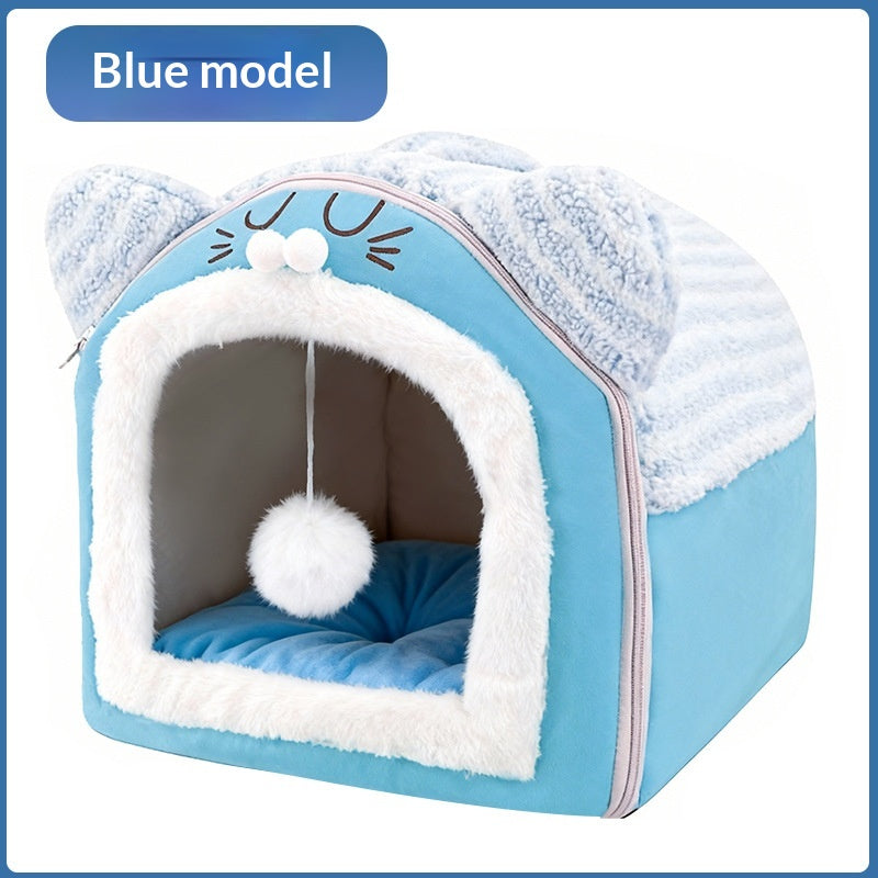 Removable And Washable Plush Warm Pet Bed With Full Enclosure