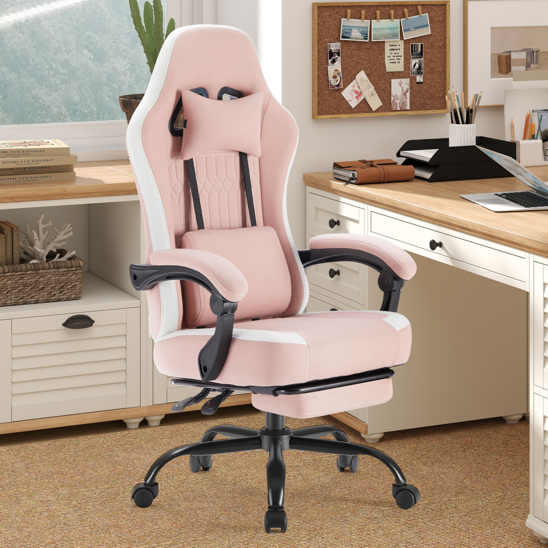 Computer Game Chair - Lumbar Support, Adjustable Height With Armrests And Headrests, 360 Rotating Wheels