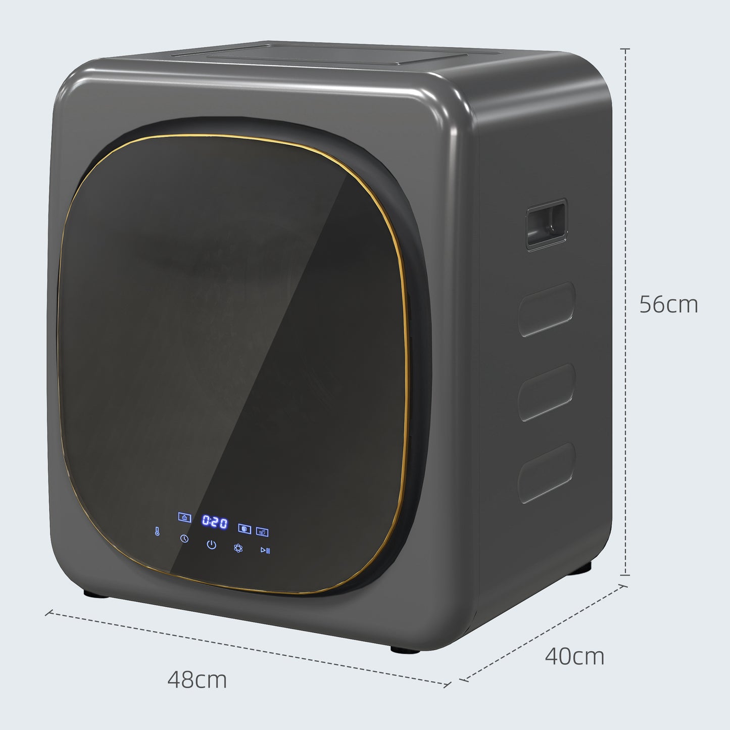 4kg Vented Tumble Dryer With Deodorize, Smart Mode, 800W Compact Tumble Dryer With Stainless Steel Tub, Front Load, For Flat, Home, RVs, Grey