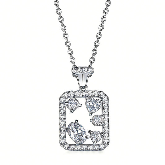 S925 Sterling Silver Geometric Rectangle Moissanite Necklace 45cm Mixed Cut D Color VVS1 GRA Certified Platinum Gold Plated Gift Box