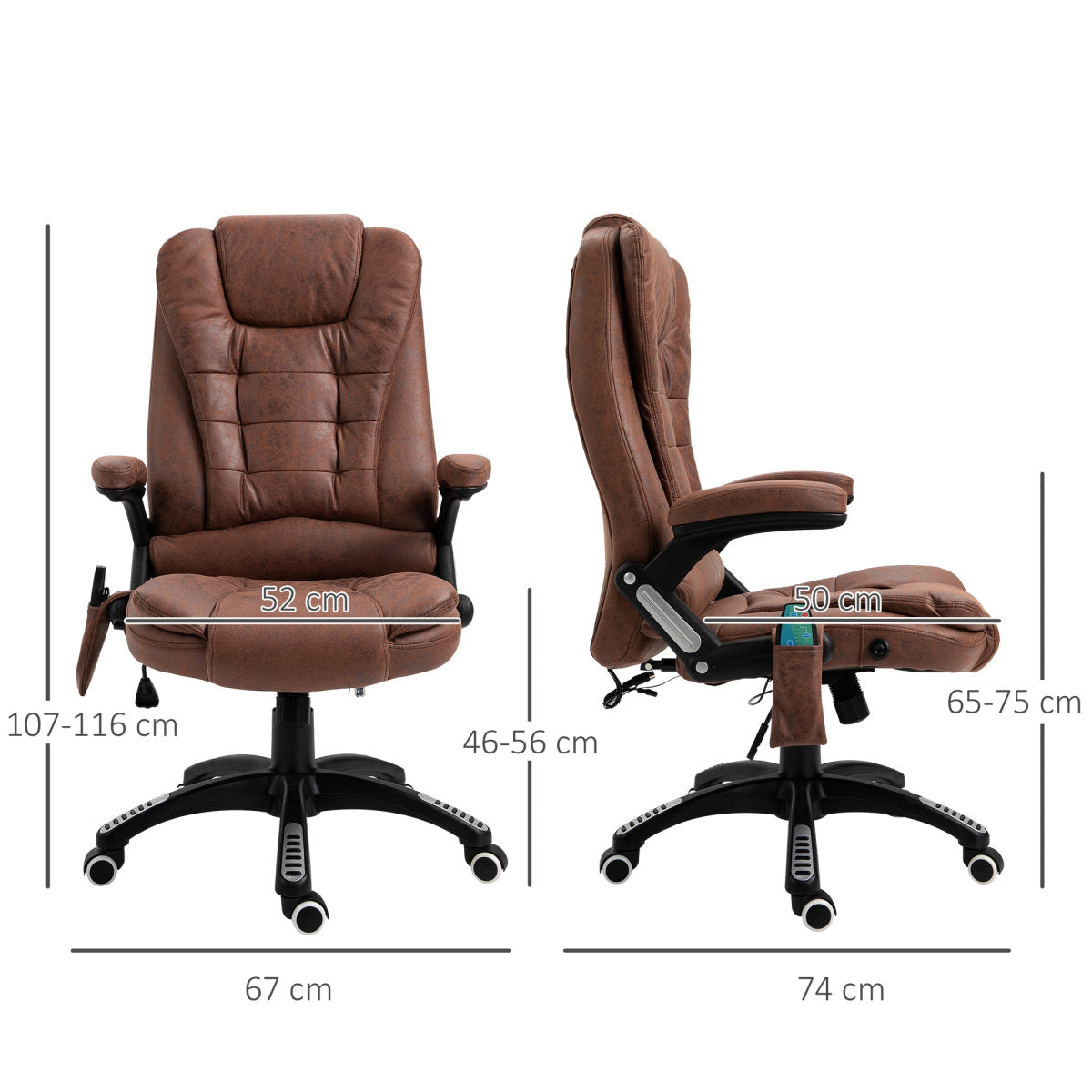 Vinsetto Massage Recliner Chair Heated Office Chair With Six Massage Points Microfiber Cloth 360° Swivel Wheels Brown