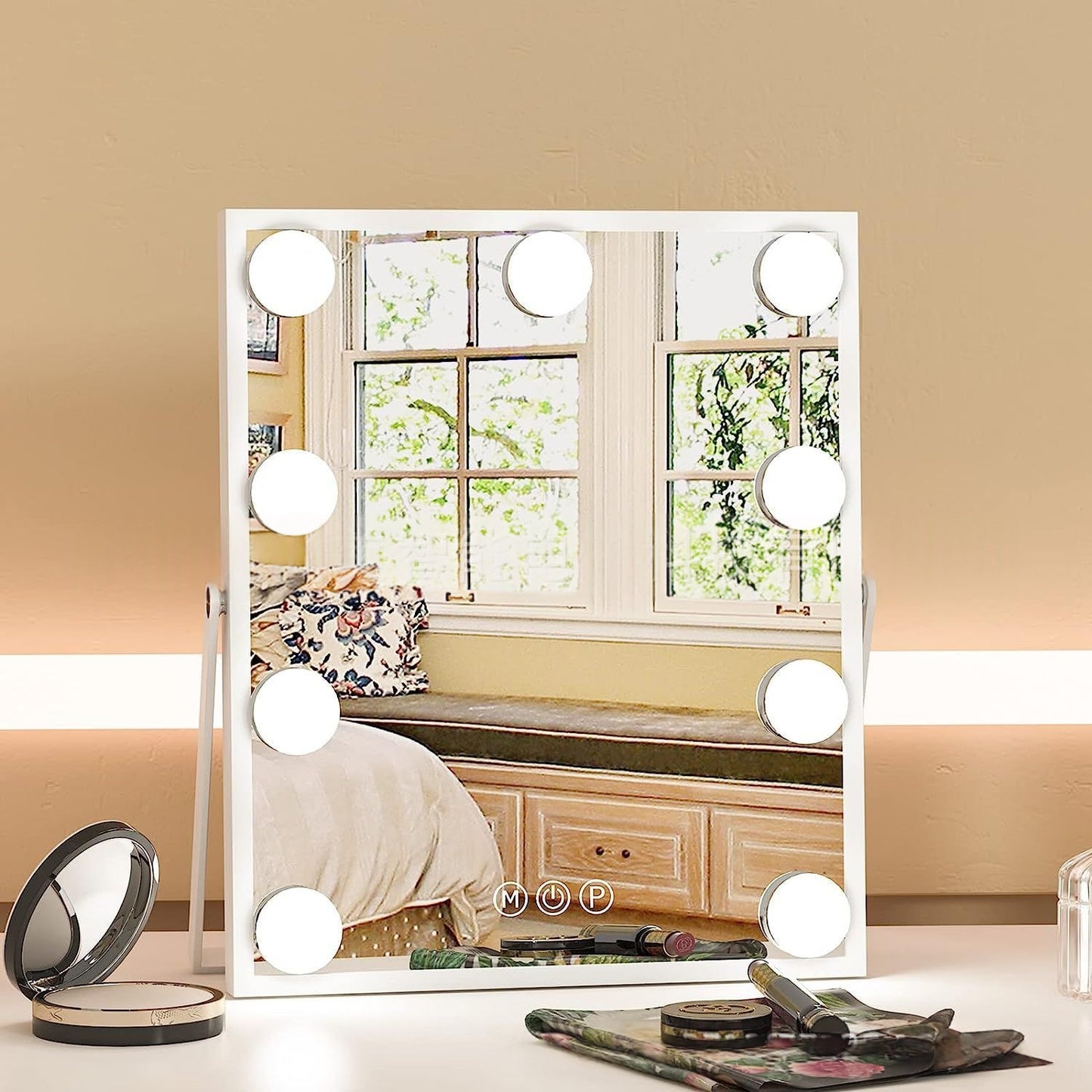 Three-Color 9-Light LED Makeup Mirror With Bulb Design