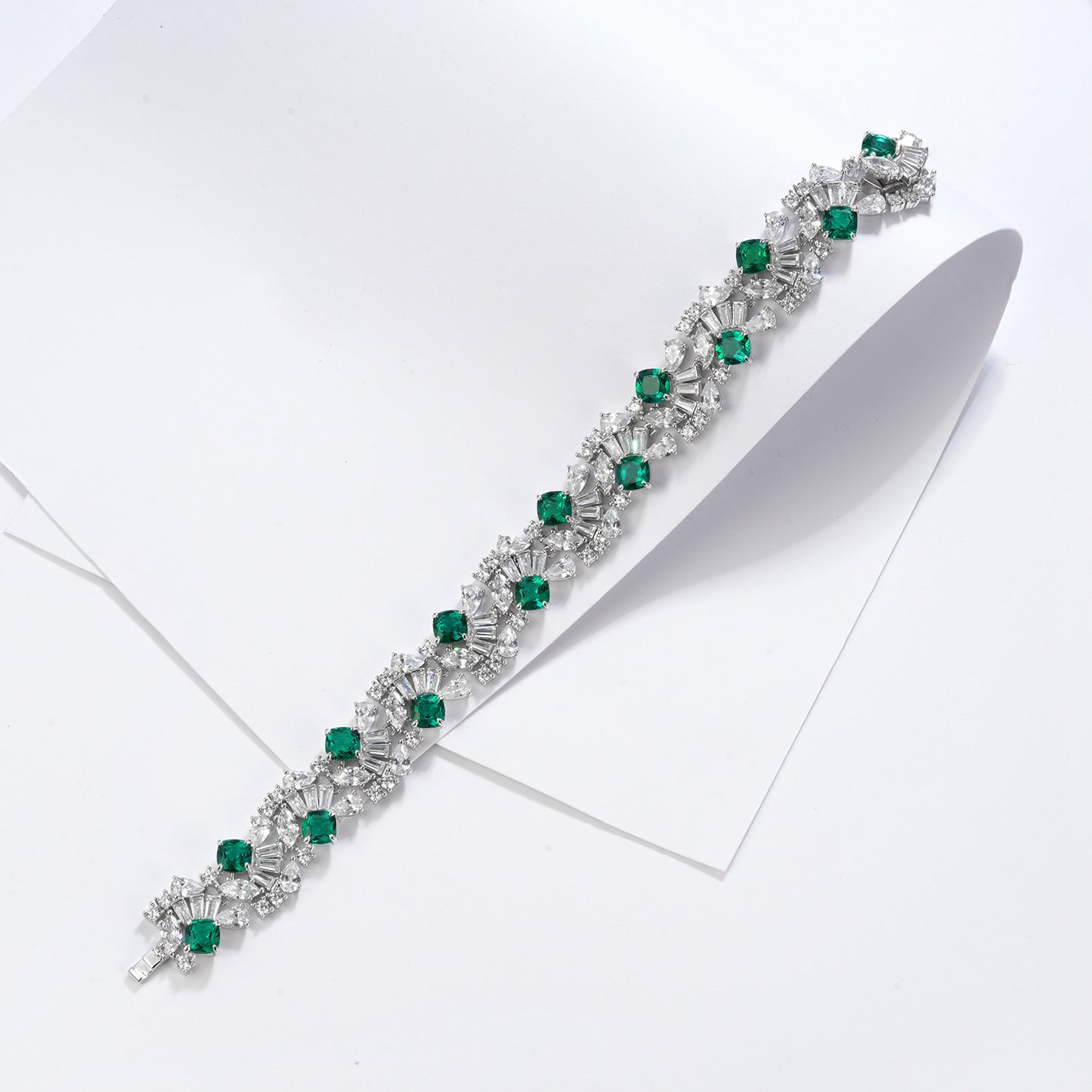 S925 Sterling Silver 5mm Lab-Grown Emerald Ruby Sapphire Tennis Bracelet 16.5cm 14 Stones Platinum Plated Gift Box