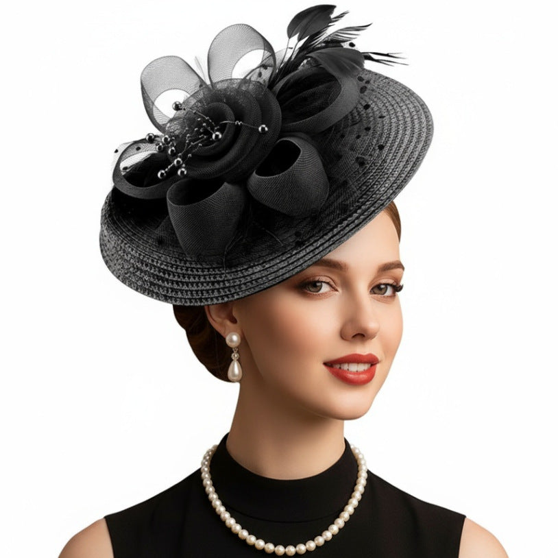 Cross-border Bestseller Mesh Flower Headpiece Straw And Feather Hair Accessory