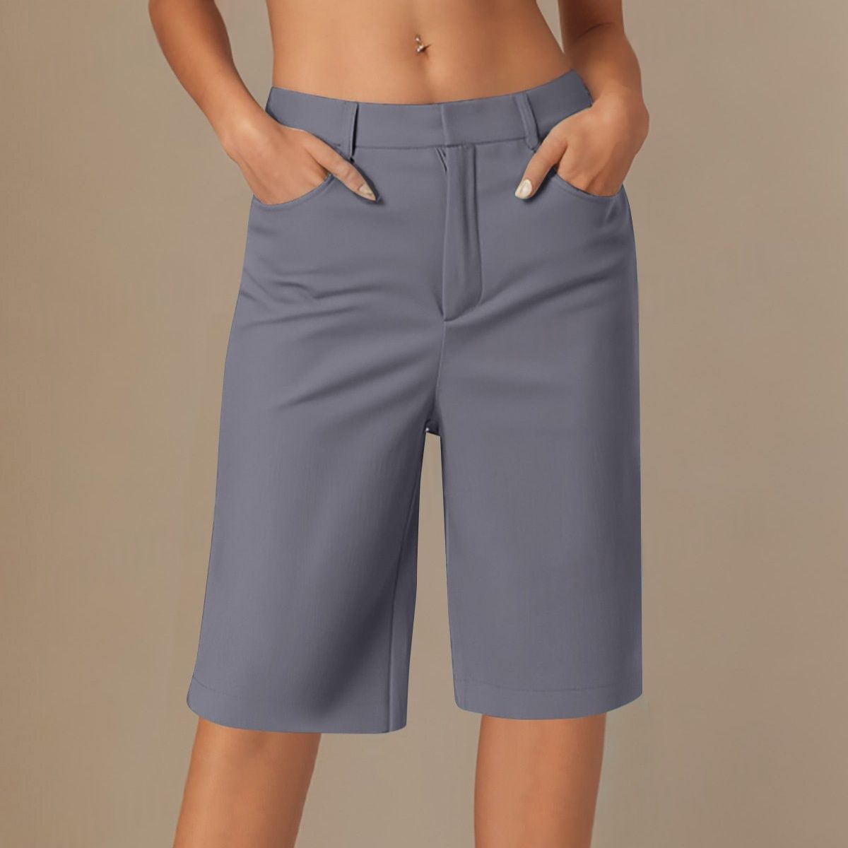 Womens Straight-leg Draping Korean-style Slim-fit Suit Pants