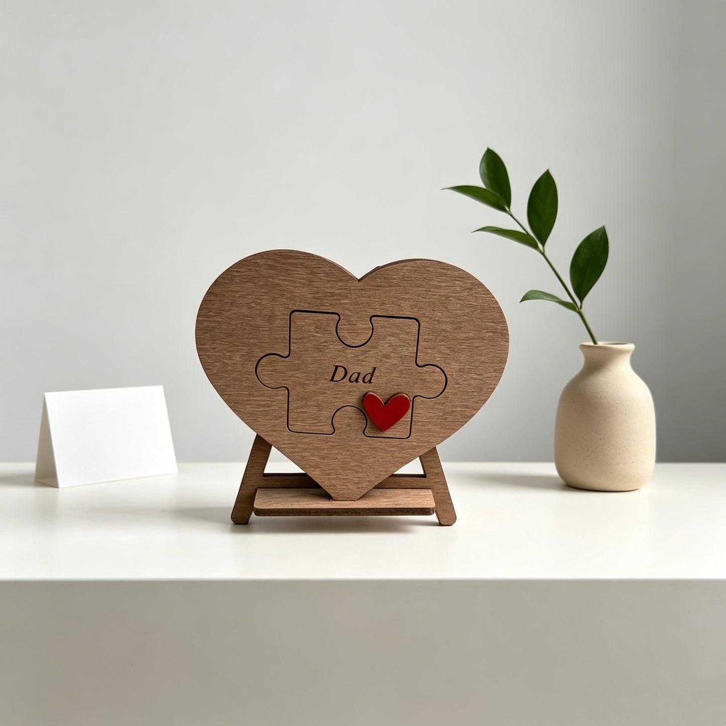 Wooden Heart Puzzle Sign For Dad, Father's Day Gift Engraved Wood Heart Puzzle Desk Decor Thank You Dad Keepsake Ornament