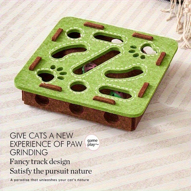 Interactive Cat Puzzle Toy With Maze Tunnel, Bell Ball & Pathways - No Batteries Needed, Durable Felt Construction - Mental Stimulation & Hunting Exercise For Indoor Cats - Pet Exercise Toy For All Br