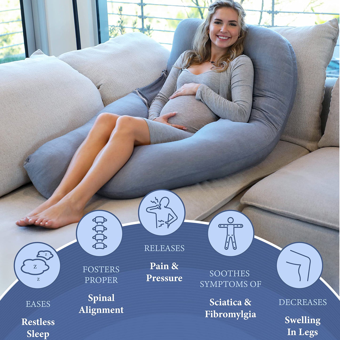 Pregnancy Pillow - Lumbar Support Body Pillow for Side Sleeping During Maternity