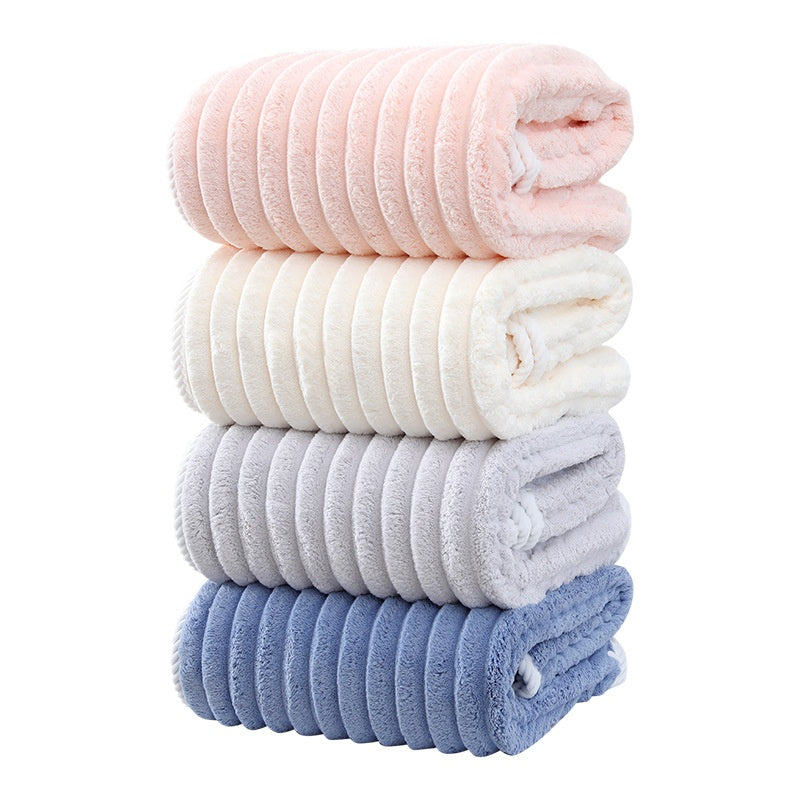 New Thickened Coral Fleece Large Striped Bath Towel