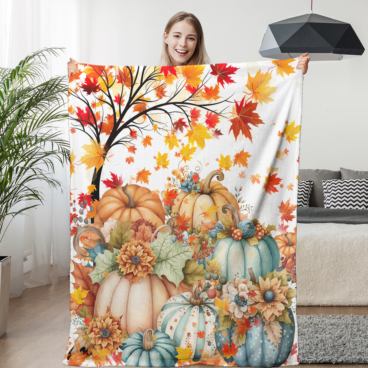 1pc Countryside Style Autumn Themed Printed Flannel Blanket, Comfortable And Warm Home Blanket, Suitable For Beds, Sofas, Camping, And Seasonal Use In Multiple Scenarios