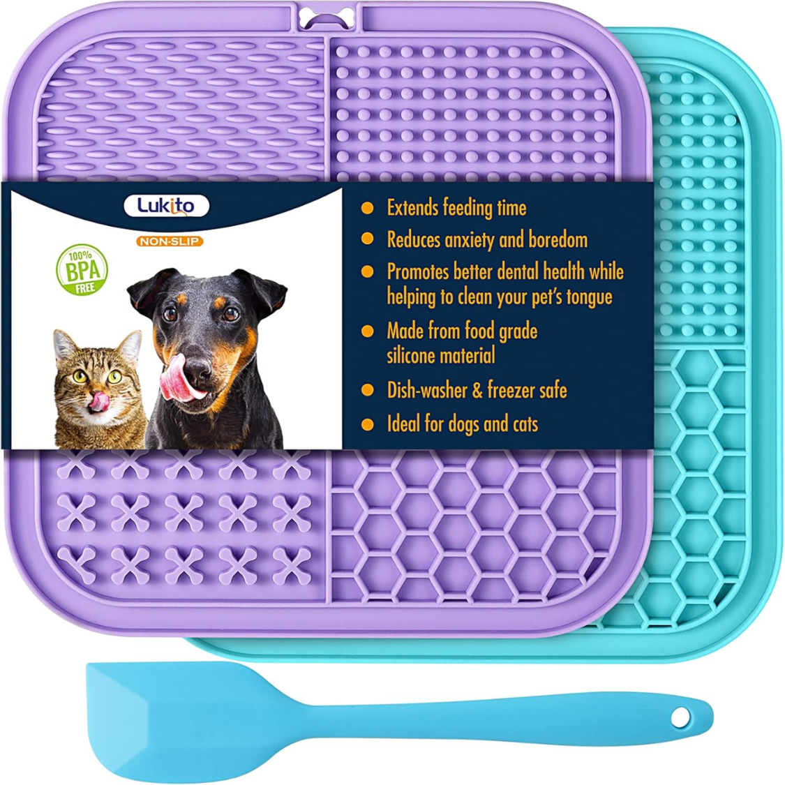 Lick Mat For Dogs  Cats 2 Pack, Slow Feeder Licking Pad With Suction Cups For For Anxiety Relief And Boredom Reducer, Perfect For Bathing Grooming