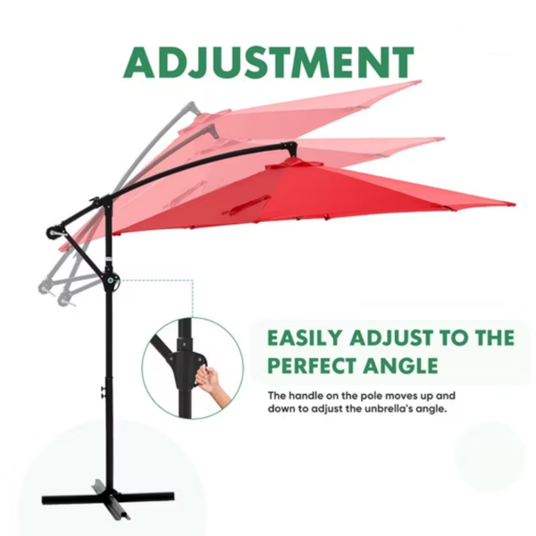 Outdoor Patio Umbrella, 10ft Offset Hanging Patio Umbrella With Aluminum Stand, 8 Ribs, UV Protection For Pool Garden Backyard Market, Red  Shipment From Walmart