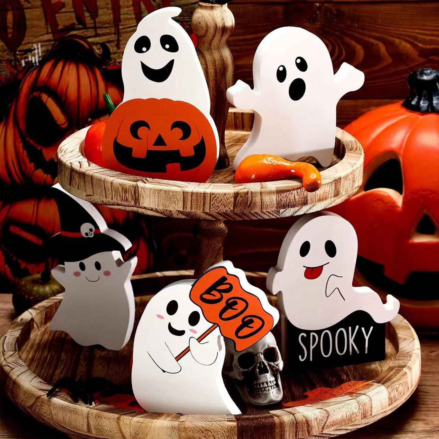 5pcs Cute Ghost Table Sign Festival Decoration PVC Spooky Desk Ornaments Table Sign For Theme Party