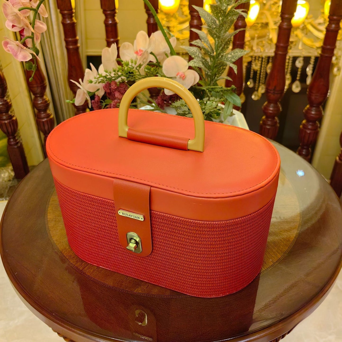 Oval Wheat-ear Pattern Suitcase Candy Box Leather Gift Box