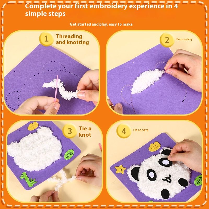 Tiktok Children's Cartoon Animal Wool Embroidered Painting Poke Kindergarten Educational DIY Handmade Toys