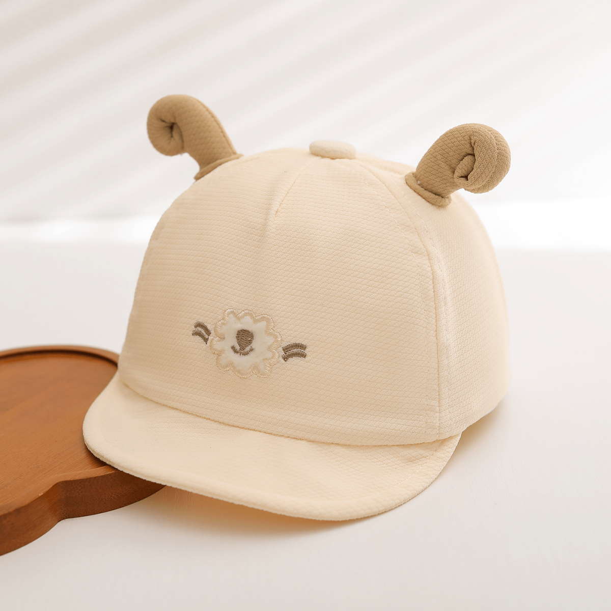 Summer Baby-style Three-dimensional Sheep Horn Small Lamb Embroidered Soft And Cute Style Children's Baseball Cap, Suitable For Daily Outdoor Use