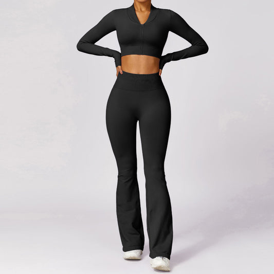 Women's Casual Tight Seamless Long-sleeved Trousers Yoga Clothes Suit