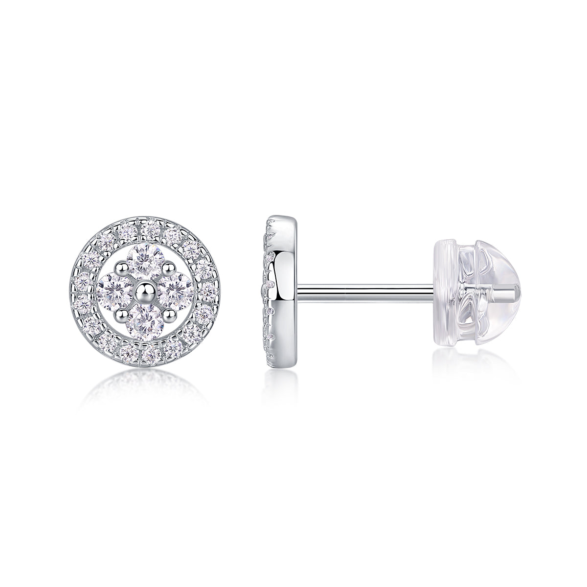 S925 Sterling Silver Round Halo Stud Earrings, D-VVS1 Moissanite Cluster, Platinum Plated 1.4g Women's Jewelry Gift Box