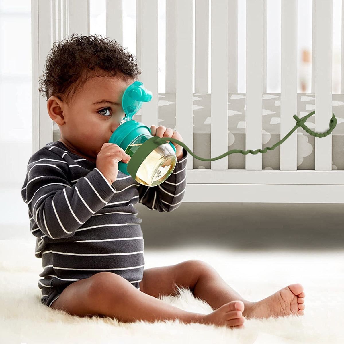 Silicone Toy Rope Teether Fork Baby Nipple Bite Teether Stroller Feeding Bottle Rope