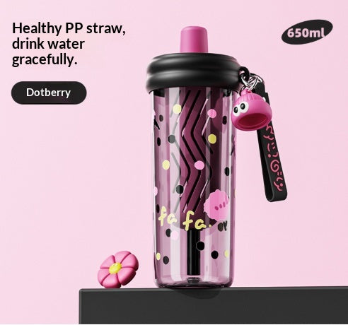 Tritan Straw Plastic Cup Portable Water Bottle With A Carrying Strap And A Cute Tea Infuser